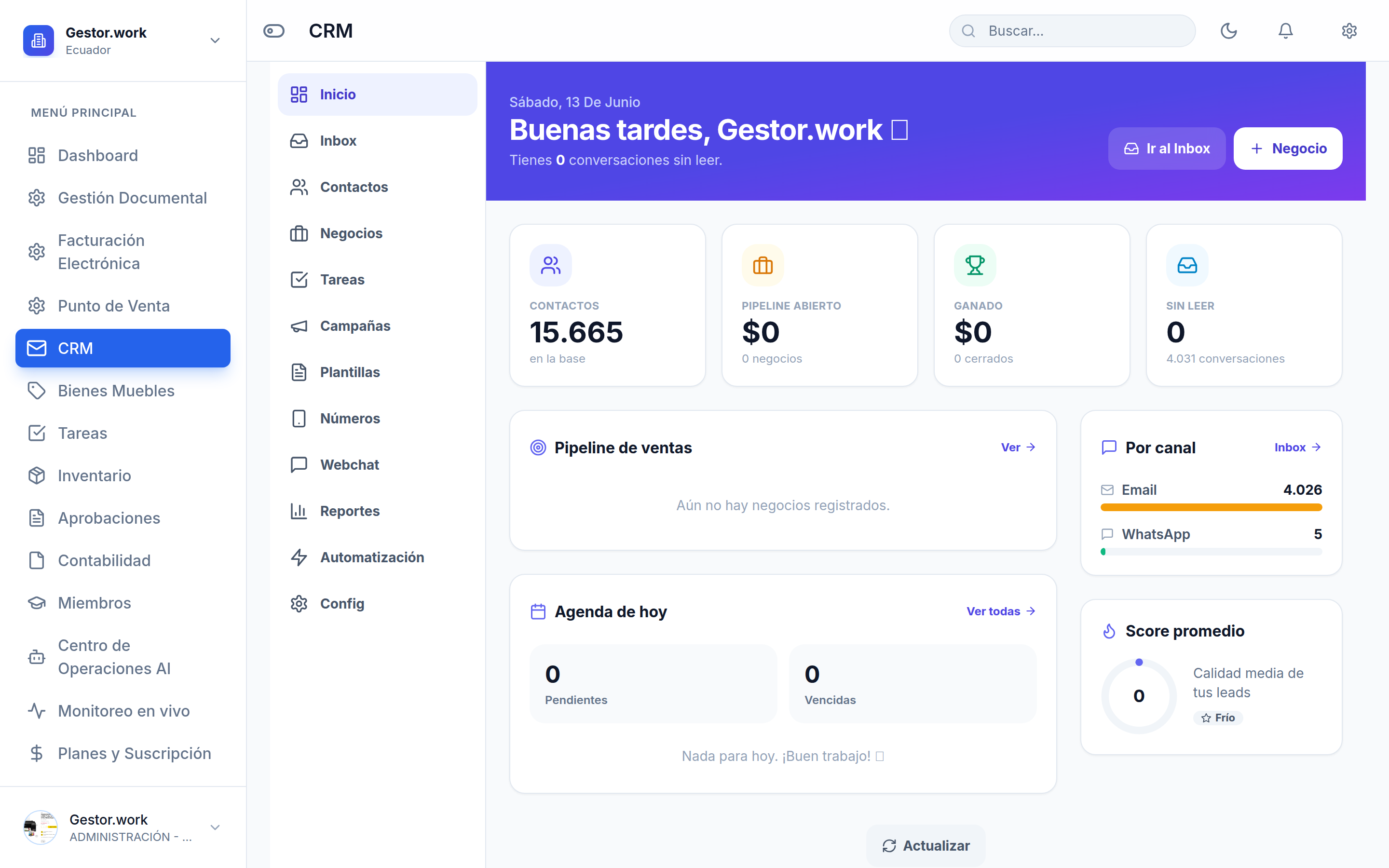 CRM de Gestor.work integrado con WhatsApp e inteligencia artificial